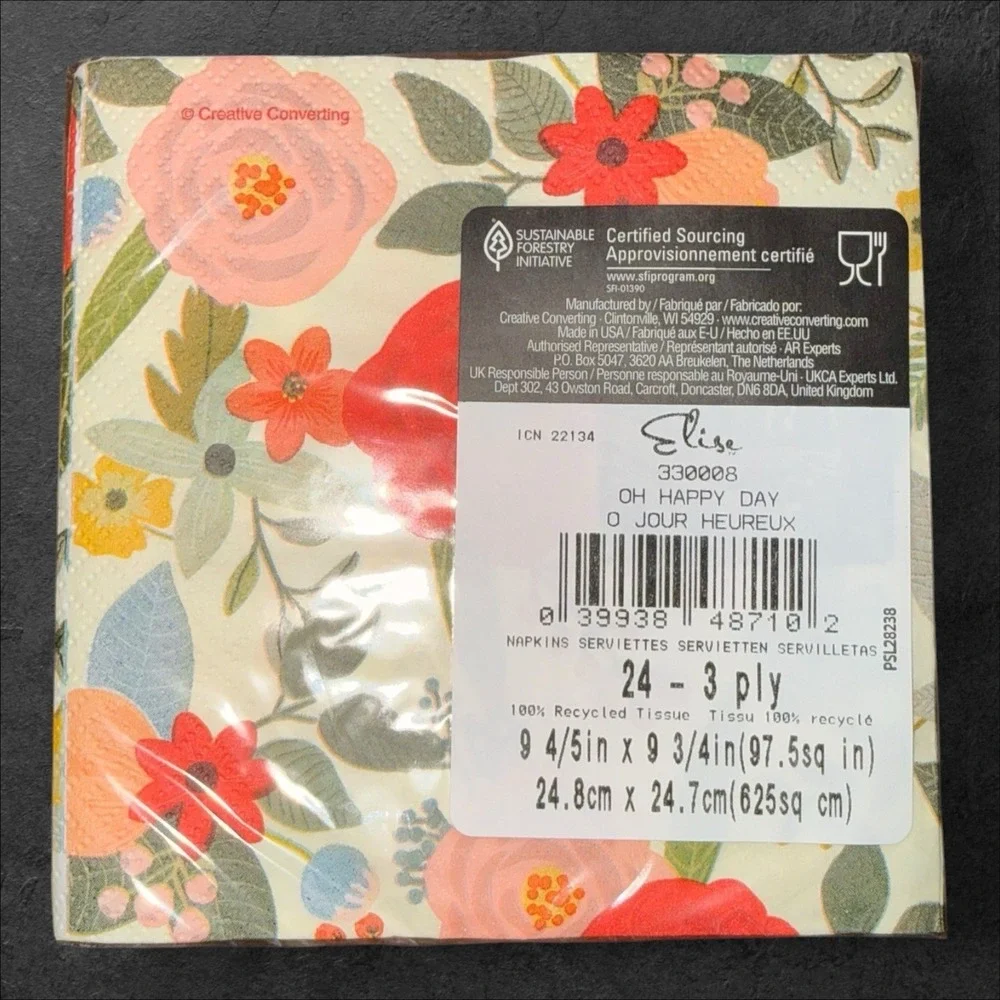 Elise Oh Happy‎ Day 3-Ply Beverage Napkins 24ct Floral Party Decor